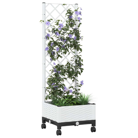 Vidaxl tuinplantbak met schutting en wielen wit 40 x 40 x 131,5 cm pp