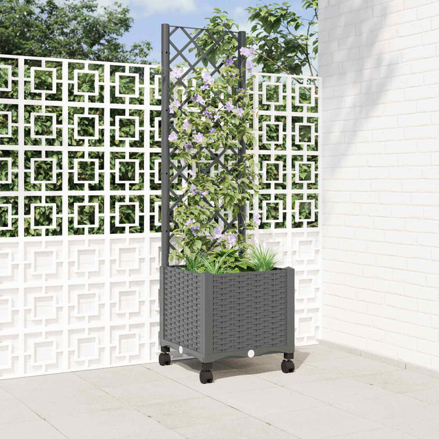Vidaxl tuinplantbak met schutting en wielen lichtgrijs pp