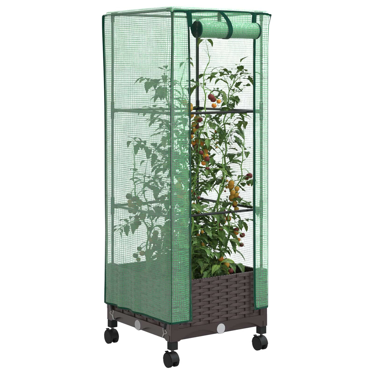 Vidaxl tuinplantenbak met kasbedekking en wielen bruin pp