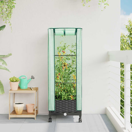 Vidaxl tuinplantenbak met kasbedekking en wielen zwart pp