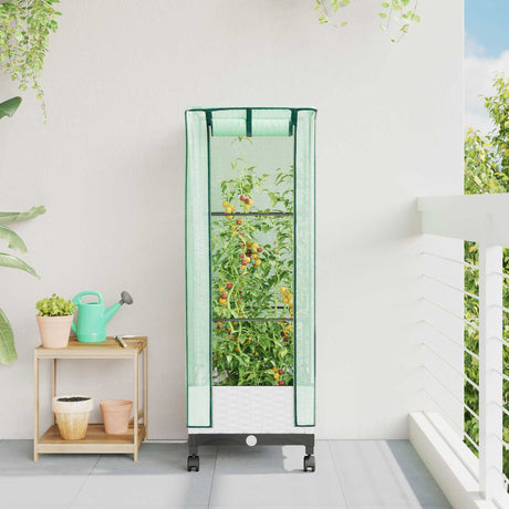 Vidaxl tuinplantenbak met kasbedekking en wielen wit 40 x 40 x 129 cm