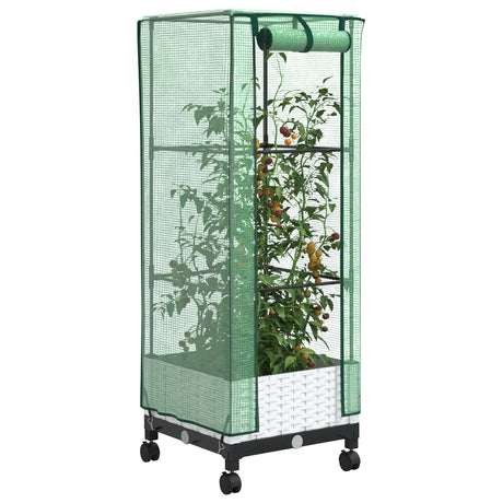 Vidaxl tuinplantenbak met kasbedekking en wielen wit 40 x 40 x 129 cm