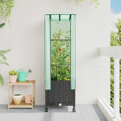 Vidaxl tuinplantenbak met kasbedekking en wielen zwart pp