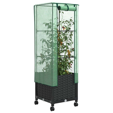 Vidaxl tuinplantenbak met kasbedekking en wielen zwart pp