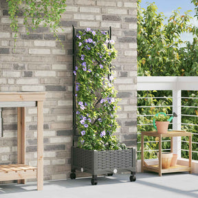 Vidaxl tuinplantbak met schutting en wielen lichtgrijs pp