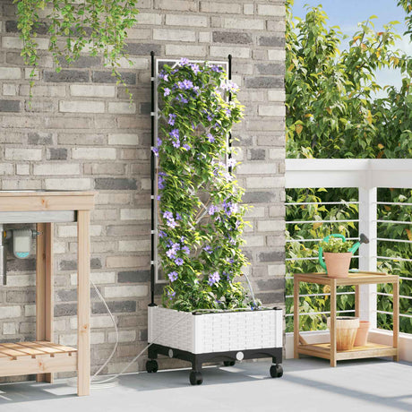 Vidaxl tuin pot met irrigatie en wielen wit 40 x 40 x 132 cm pp