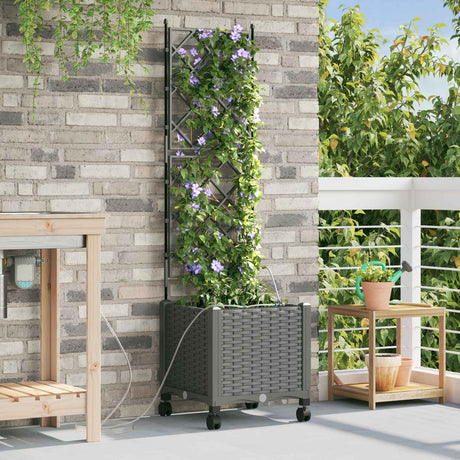 Vidaxl tuin pot met irrigatie en wielen lichtgrijs 40 x 40 x 148 cm pp