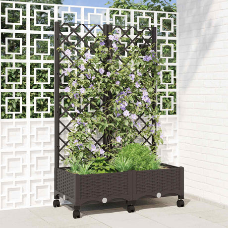 Vidaxl tuinplantbak met schutting en wielen bruin 80 x 40 x 131,5 cm