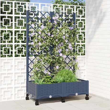 Vidaxl tuinplantbak met schutting en wielen blauw grijs pp