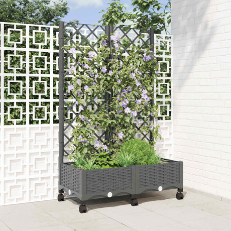 Vidaxl tuinplantbak met schutting en wielen lichtgrijs pp
