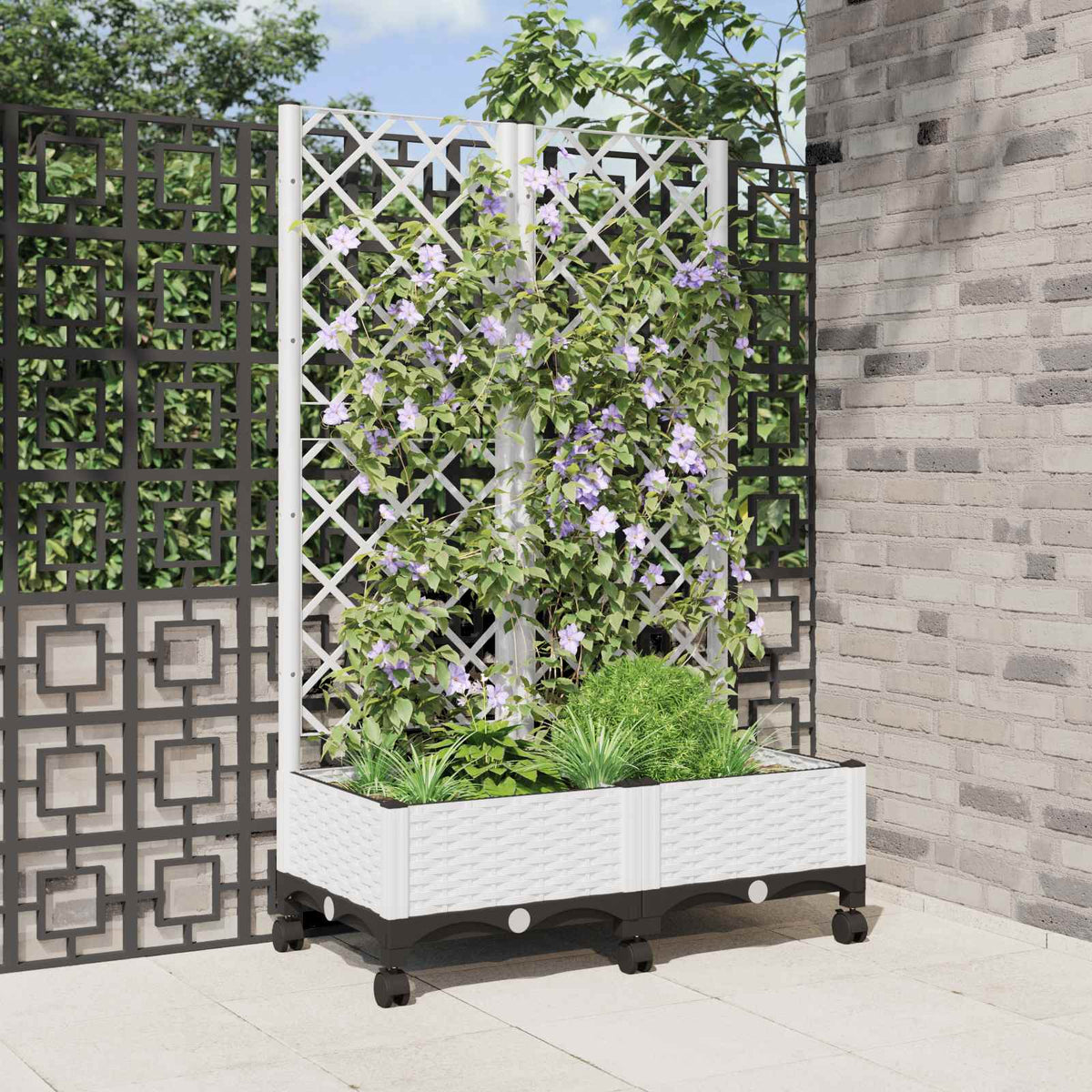 Vidaxl tuinplantbak met schutting en wielen wit 80 x 40 x 131,5 cm pp