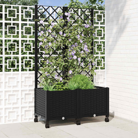 Vidaxl tuinplantbak met schutting en wielen zwart 80 x 40 x 146 cm pp