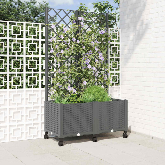 Vidaxl tuinplantbak met schutting en wielen lichtgrijs pp