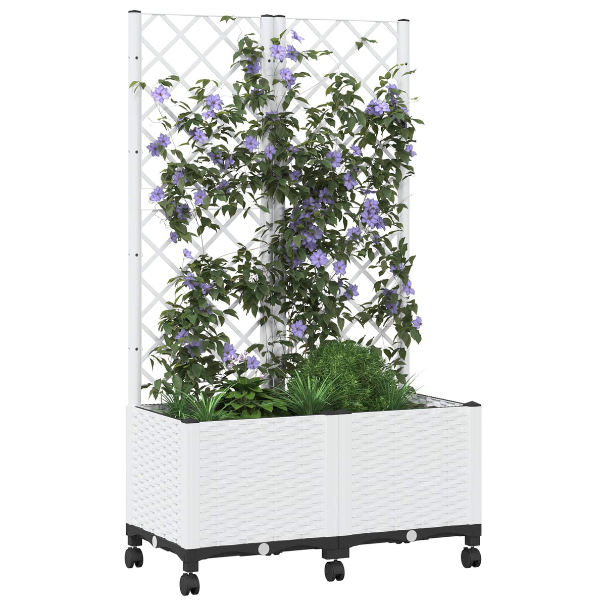 Vidaxl tuinplantbak met schutting en wielen wit 80 x 40 x 146 cm pp