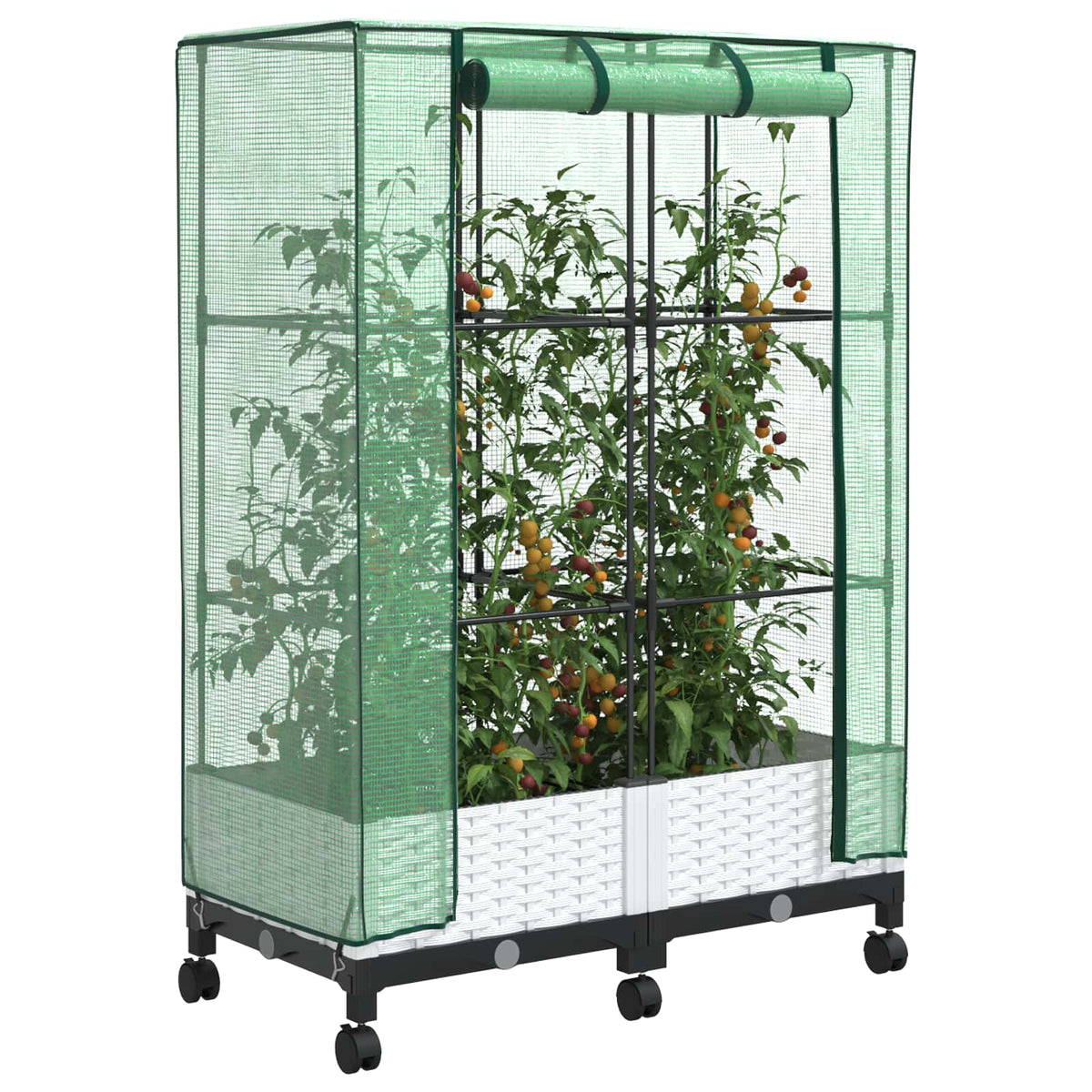 Vidaxl tuinplantenbak met kasbedekking en wielen 2 st wit pp