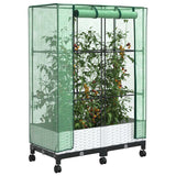 Vidaxl tuinplantenbak met kasbedekking en wielen 2 st wit pp