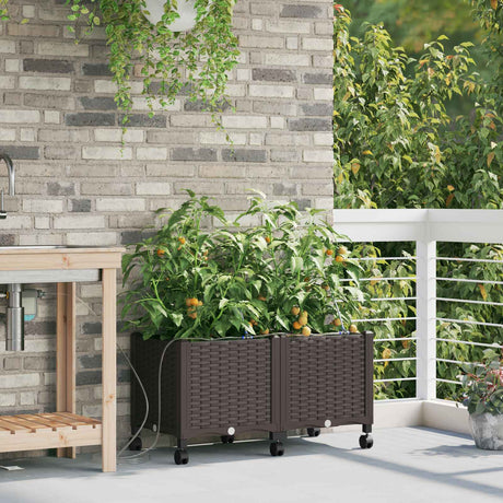 Vidaxl tuin pot met irrigatie en wielen 2 st bruin 80 x 40 x 43,5 cm
