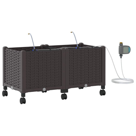 Vidaxl tuin pot met irrigatie en wielen 2 st bruin 80 x 40 x 43,5 cm