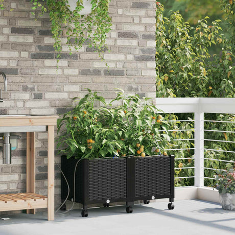 Vidaxl tuin pot met irrigatie en wielen 2 st zwart 80 x 40 x 43,5 cm