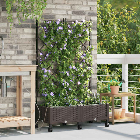 Vidaxl tuin pot met irrigatie en wielen 2 st bruin 80 x 40 x 132 cm pp