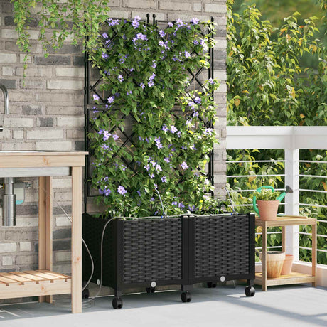 Vidaxl tuin pot met irrigatie en wielen 2 st zwart 80 x 40 x 148 cm pp