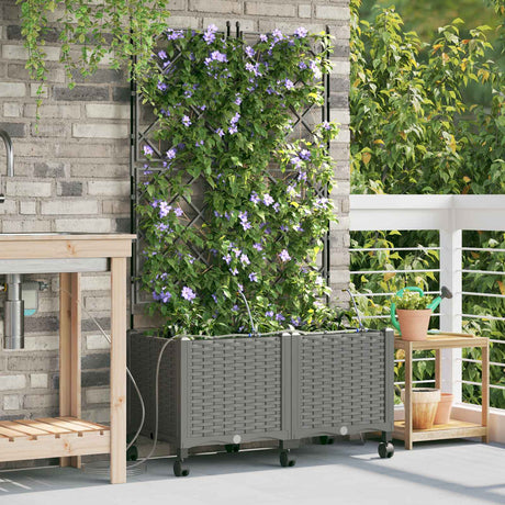 Vidaxl tuin pot met irrigatie en wielen 2 st lichtgrijs pp