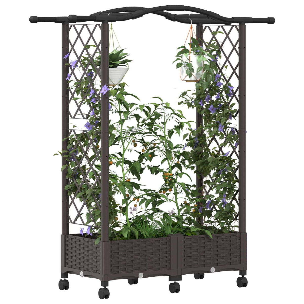 Vidaxl verhoogd bed met trellis en dak bruin 124 x 40 x 129 cm pp