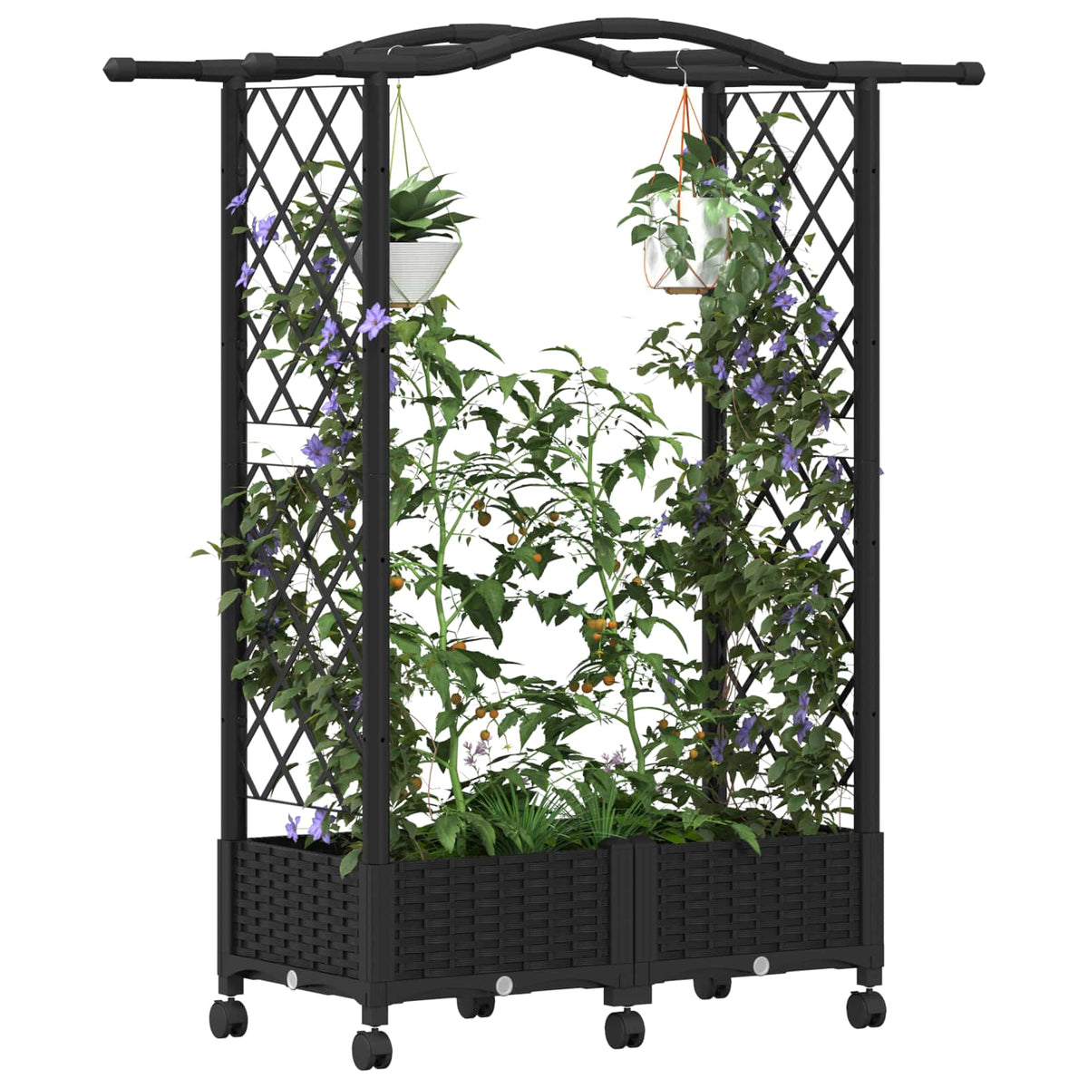 Vidaxl verhoogd bed met trellis en dak zwart 124 x 40 x 129 cm pp