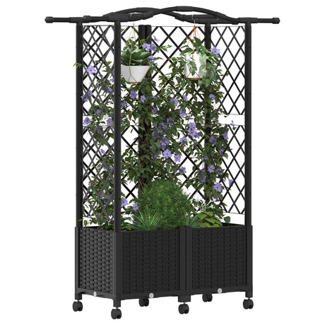 Vidaxl verhoogd bed met trellis en dak zwart 122 x 40 x 144 cm pp