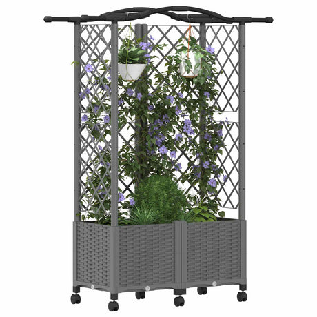 Vidaxl verhoogd bed met trellis en dak lichtgrijs 122 x 40 x 144 cm pp