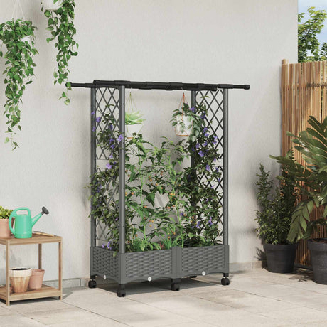 Vidaxl verhoogd bed met trellis en dak lichtgrijs 122,5 x 40 x 127 cm