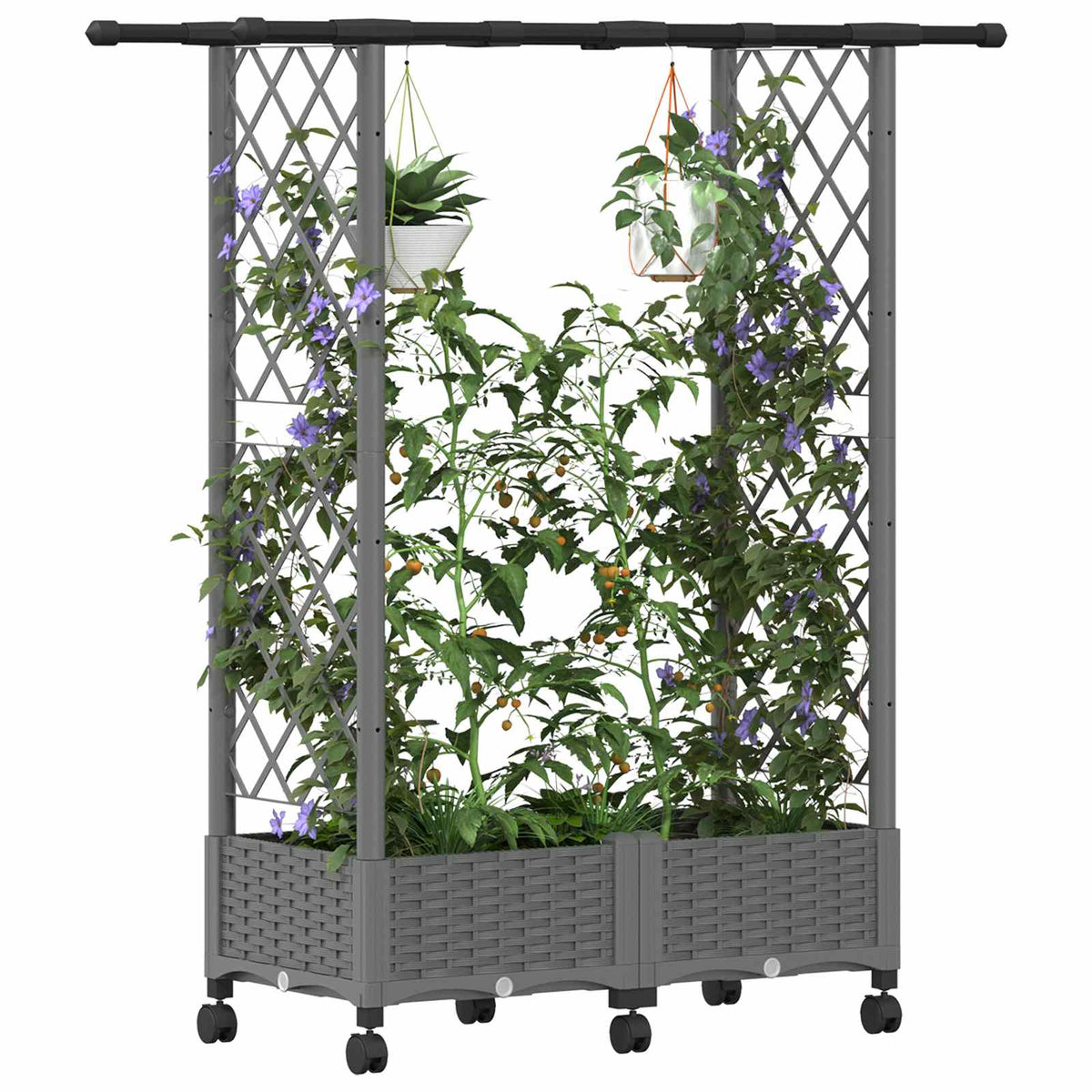 Vidaxl verhoogd bed met trellis en dak lichtgrijs 122,5 x 40 x 127 cm