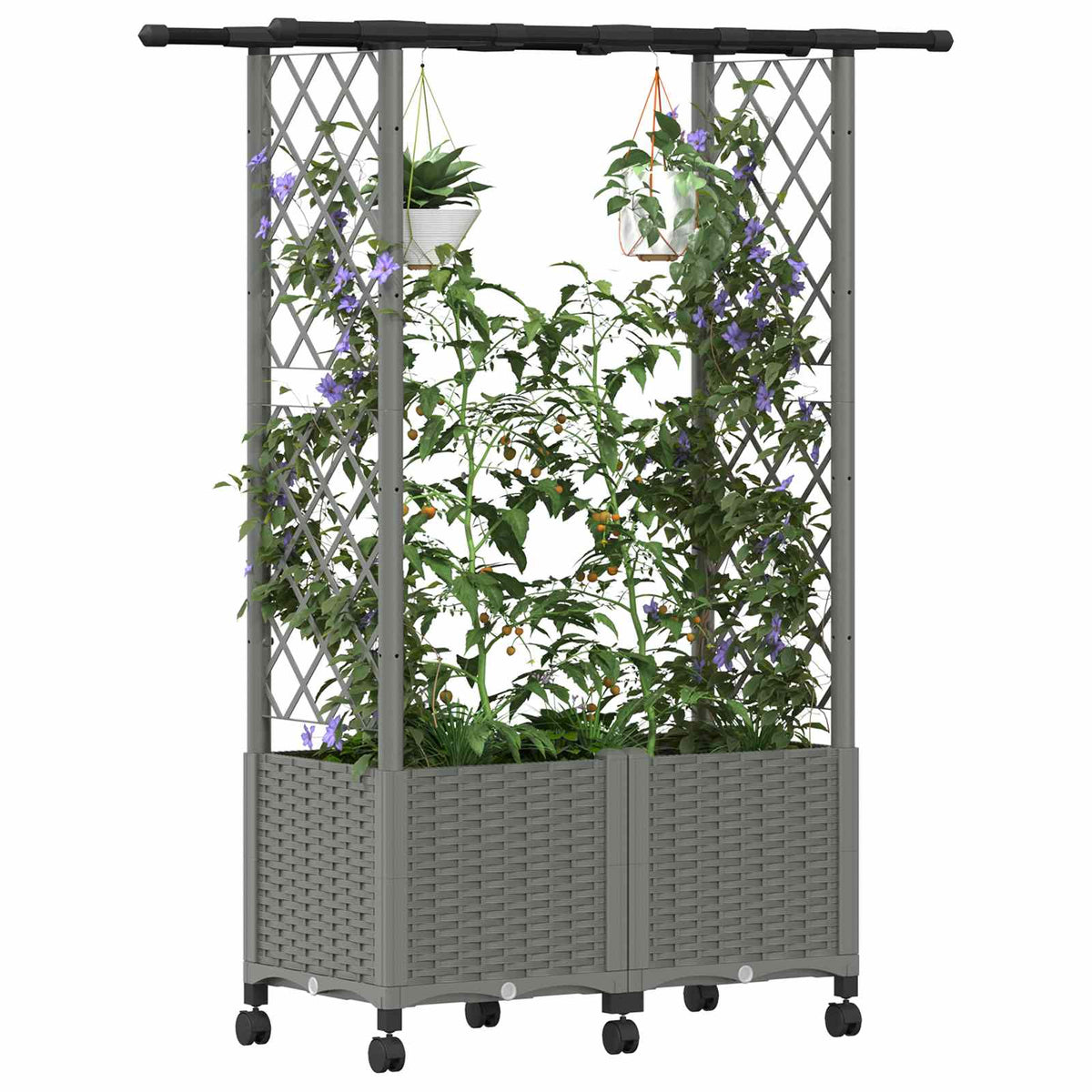 Vidaxl verhoogd bed met trellis en dak lichtgrijs 124,5 x 40 x 142 cm
