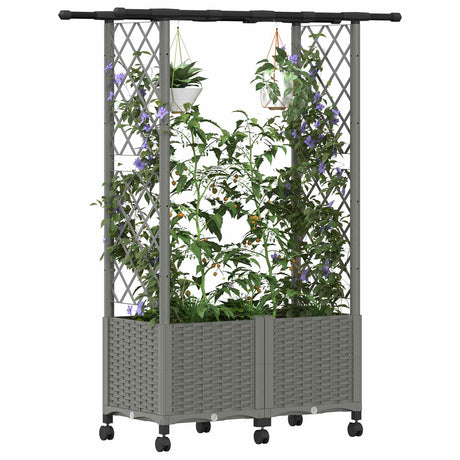 Vidaxl verhoogd bed met trellis en dak lichtgrijs 124,5 x 40 x 142 cm