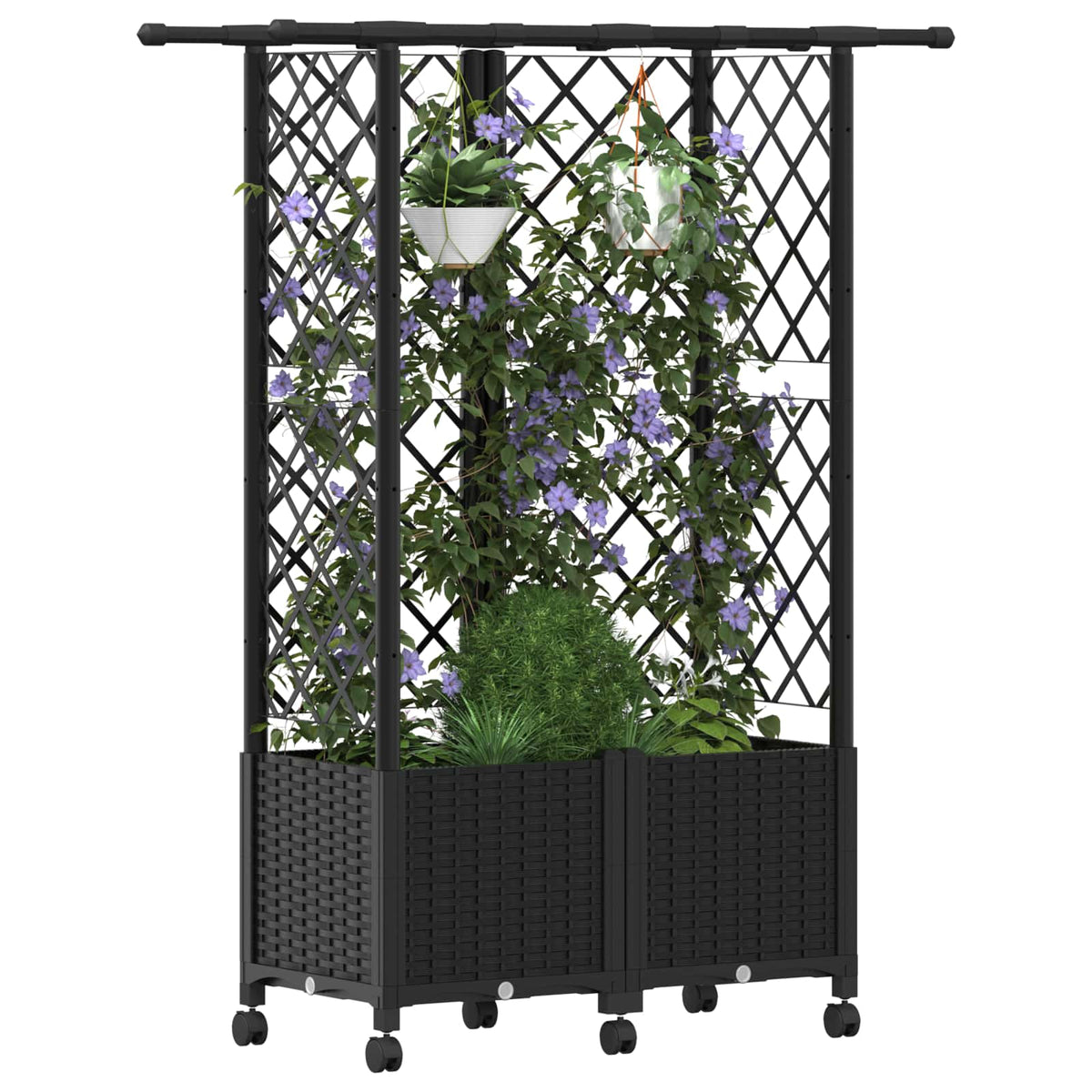 Vidaxl verhoogd bed met trellis en dak zwart 124 x 40 x 142 cm pp