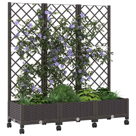 Vidaxl tuinplantbak met schutting en wielen bruin 120 x 40 x 131,5 cm