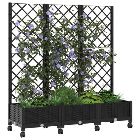 Vidaxl tuinplantbak met schutting en wielen zwart 120 x 40 x 131,5 cm