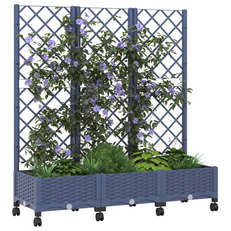 Vidaxl tuinplantbak met schutting en wielen blauw grijs pp