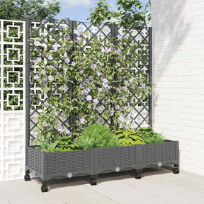 Vidaxl tuinplantbak met schutting en wielen lichtgrijs pp