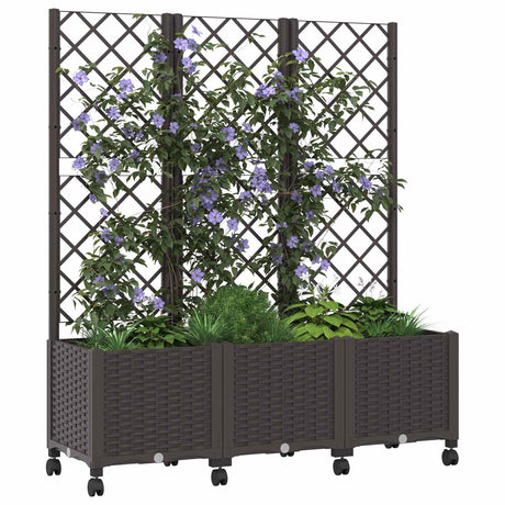 Vidaxl tuinplantbak met schutting en wielen bruin 120 x 40 x 146 cm pp