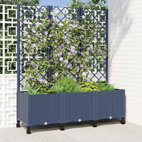 Vidaxl tuinplantbak met schutting en wielen blauw grijs pp