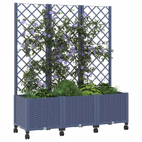 Vidaxl tuinplantbak met schutting en wielen blauw grijs pp