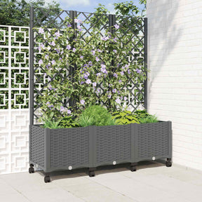 Vidaxl tuinplantbak met schutting en wielen lichtgrijs pp