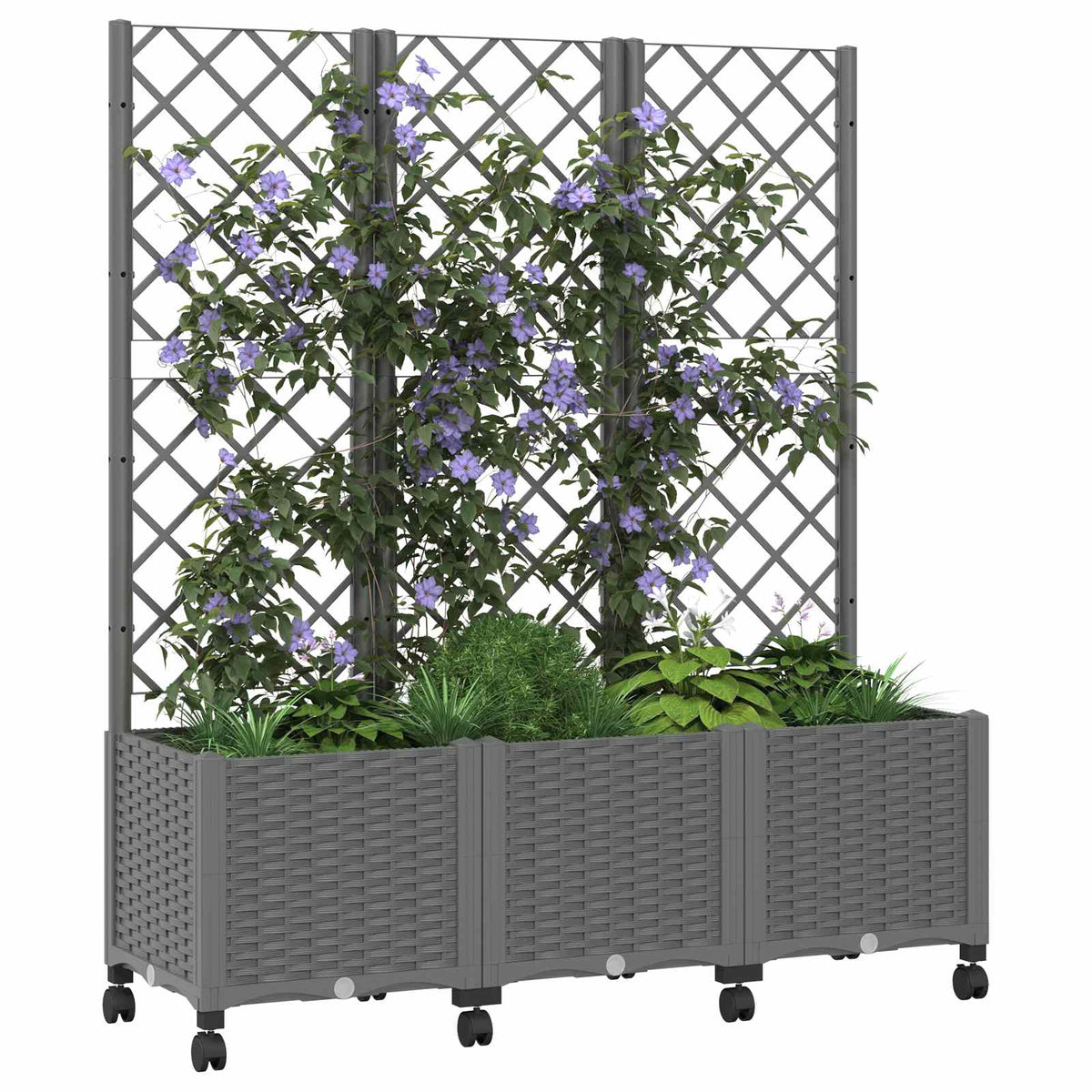 Vidaxl tuinplantbak met schutting en wielen lichtgrijs pp
