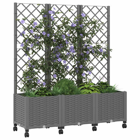 Vidaxl tuinplantbak met schutting en wielen lichtgrijs pp