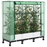 Vidaxl tuinplantenbak met kasbedekking en wielen 3 st wit pp
