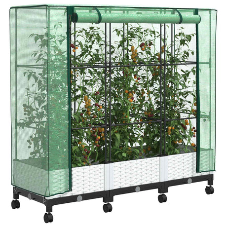 Vidaxl tuinplantenbak met kasbedekking en wielen 3 st wit pp