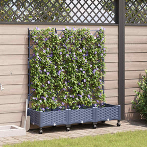 Vidaxl tuinplantbak met schutting en wielen 3 st grijs pp