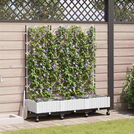 Vidaxl tuinplantbak met schutting en wielen 3 st wit pp