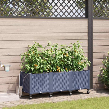 Vidaxl tuin pot met irrigatie en wielen 3 st grijs 120 x 40 x 43,5 cm
